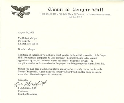 Thank you letter from the Town of Sugar Hill, NH Board of Selectmen for meetinghouse restoration